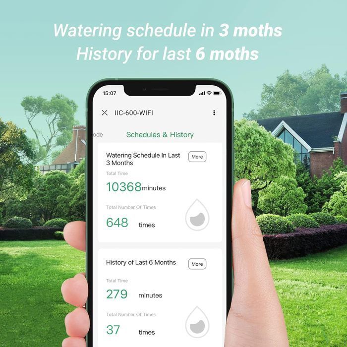 Programmateur d'arrosage WiFi 6 Voies, Minuterie Irrigation Intelligent Contrôleur Arrosage Automatique Jardin Contrôle APP IIC-600