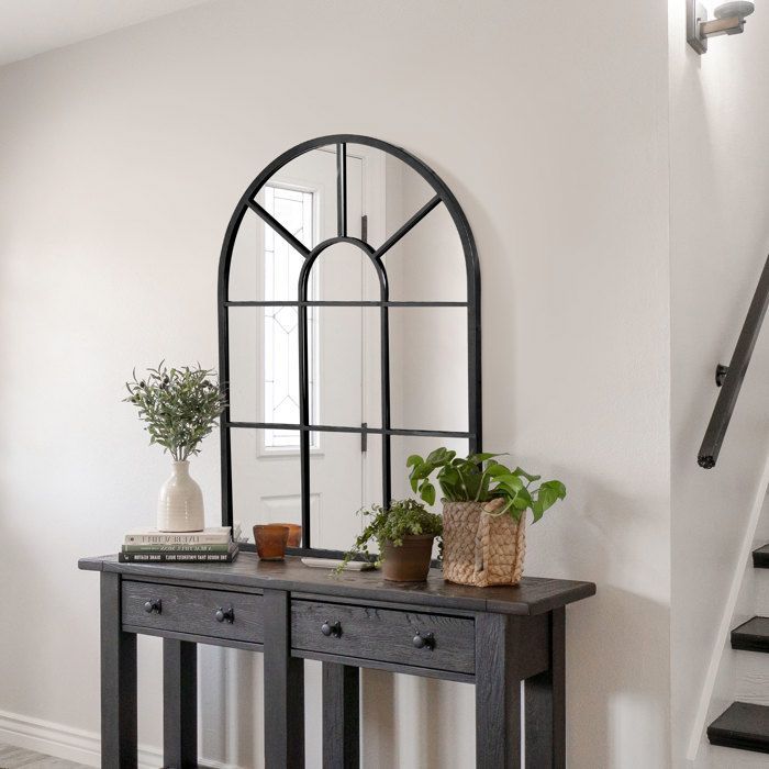 Miroir mural arqué - HOMCOM - verrière arche style industriel cadre métallique salon - métal - 91x60cm - noir