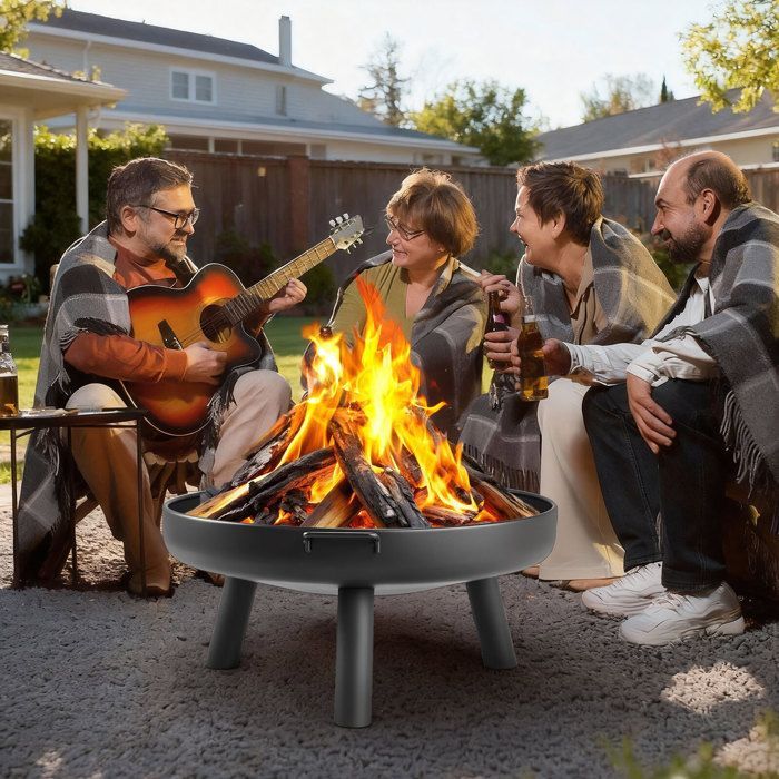 Brasero de jardín de Ø 80 cm, cesta y barril para el fuego, protector contra chispas para calefacción/barbacoa, brasero de madera