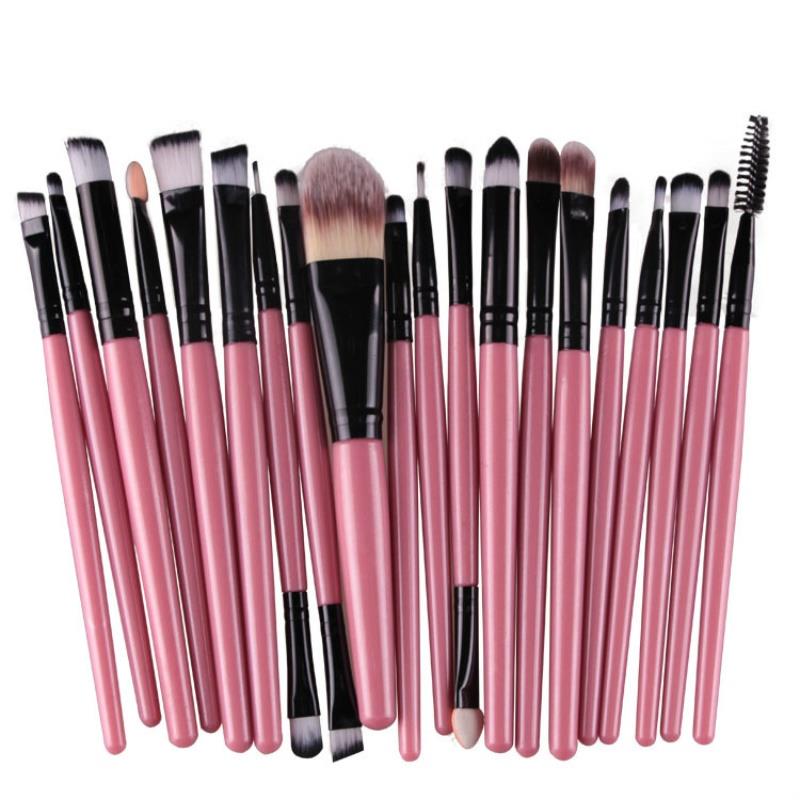 Ensemble de 20 pinceaux de maquillage professionnels à manche en plastique et poils synthétiques doux pour poudre, fond de teint, fard à paupières et cosmétiques