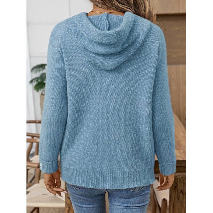 Jersey de mujer - Capucha raglán - Tejido de chenilla suave para invierno - Manga larga - Otoño/Invierno - Talla europea - Azul