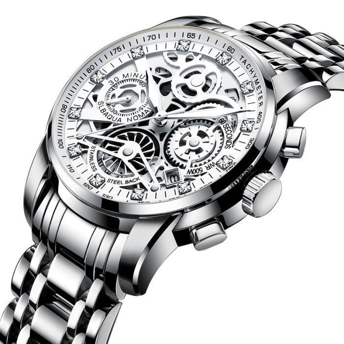 Orologio da uomo di marca, cronografo luminoso, impermeabile, al quarzo, con datario e bracciale, 2026, Super Silver