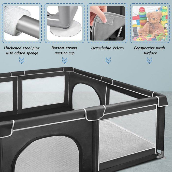 Parque infantil MIPAN de 180x150x66 cm - Con bolsa de almacenamiento - Centro de actividades infantiles para interior/exterior - Plegable - Negro