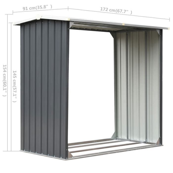 Leñera de acero galvanizado - JILL - 172x91x154 cm - Gris - Acero galvanizado - Tubos adicionales