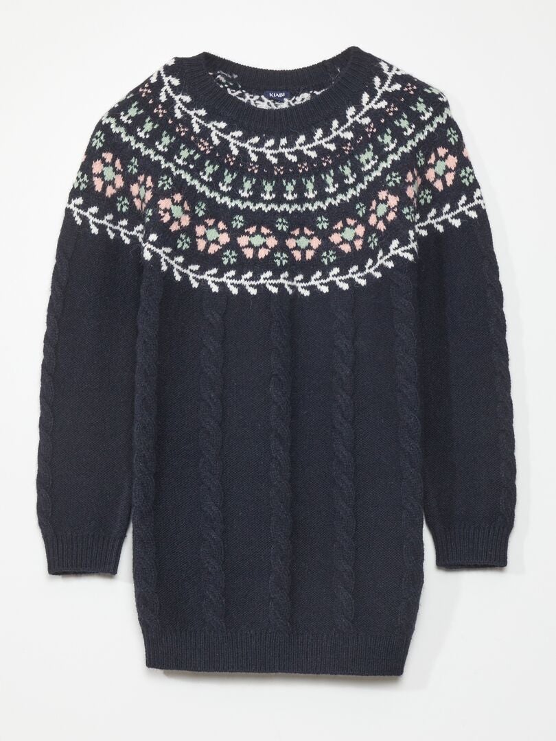 Jurk van gebreide jacquardprint - BLAUW