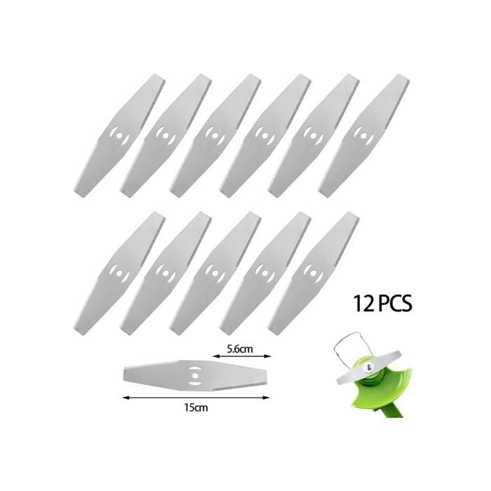 Juego de 12 cuchillas para desbrozadora, cuchillas de repuesto de metal para recortadoras eléctricas, cuchillas de metal para jardines, granjas y desbroce de terrenos.
