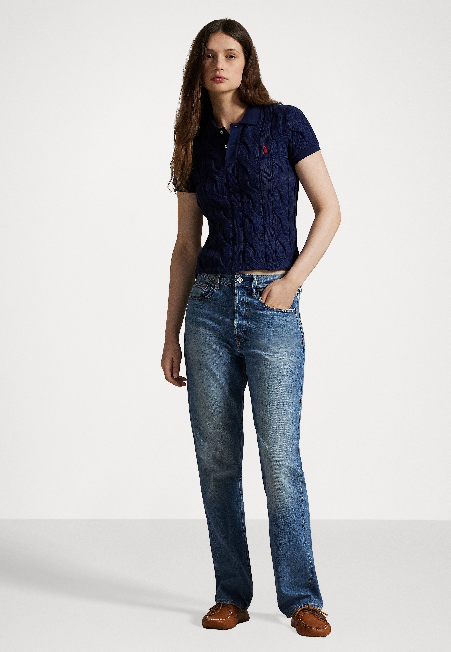 Polo Ralph Lauren POLO EN COTON À MAILLE CÂBLÉE - Polo - bleu marine Newport