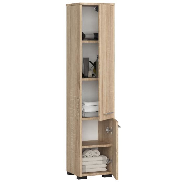 Colonne salle de bains AKORD FIN Chêne Sonoma 30 cm 2 portes façade Chêne Sonoma 5 étagères 30x30x140 cm