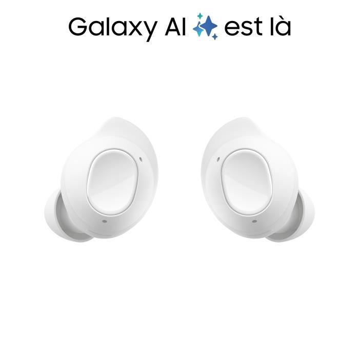 Fones de ouvido sem fio Samsung Galaxy Buds FE com cancelamento de ruído ativo, brancos.