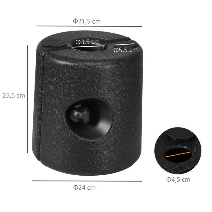 Juego de 4 patas para cenador plegable - Outsunny - Rellenables con agua o arena - Con tornillos de seguridad - HDPE - Negro
