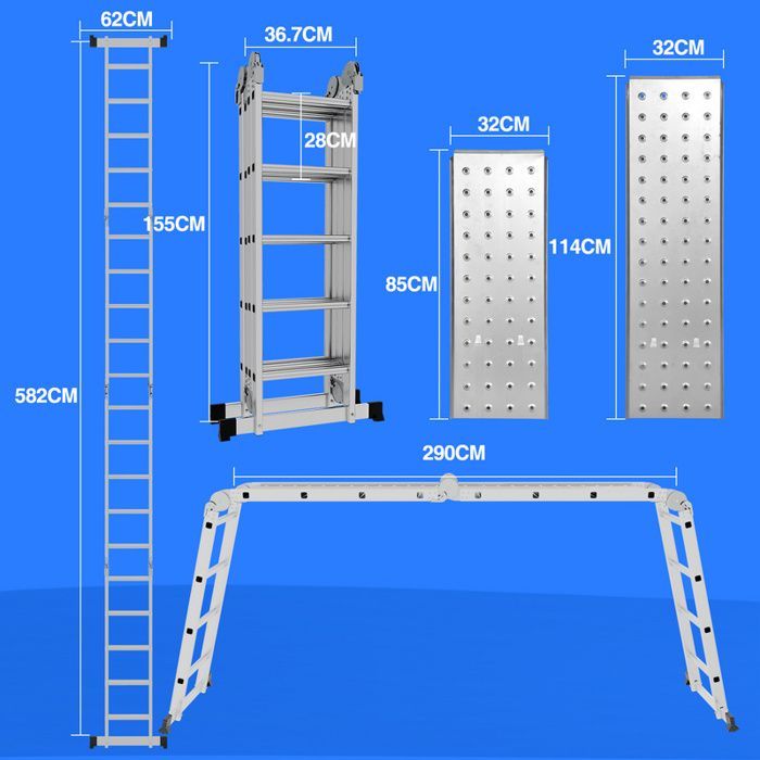 Eulenke Échelle Pliant Multifonction 5.8m 7 en 1 Pliable en Aluminium 4x5 Marches ECHELLE