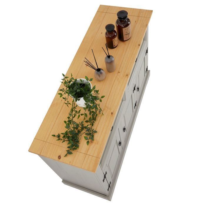 Buffet salle à manger TEQUILA L 133 cm en bois massif gris avec 3 portes et 2 tiroirs meuble de rangement bas