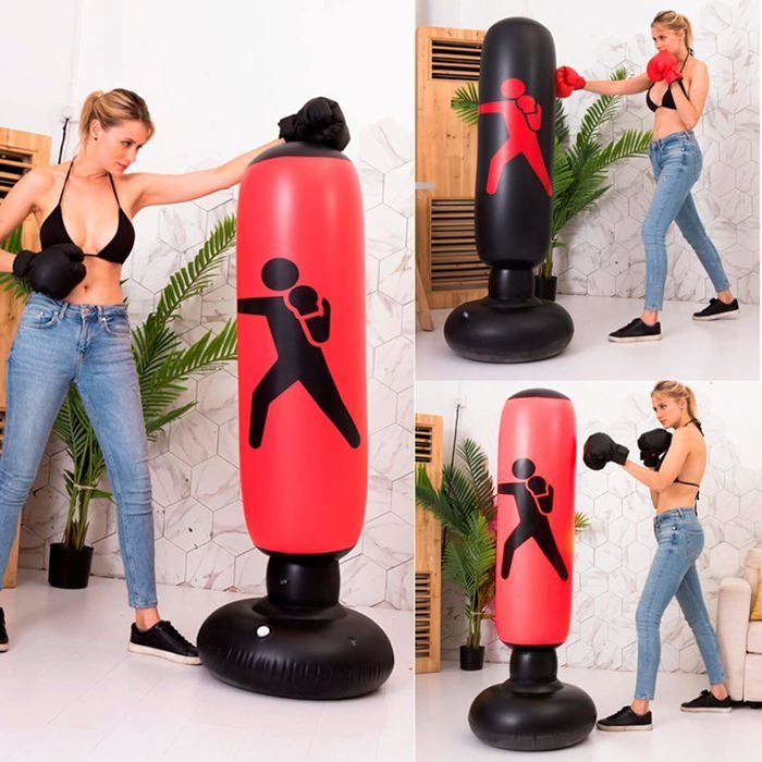 Inflatable freestanding punching bag for boxing training, kick-up, support for karate, taekwondo, MMA, weight training.