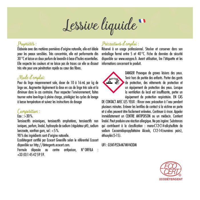 EASYPRO - Lessive liquide - Ecocert - 5 L