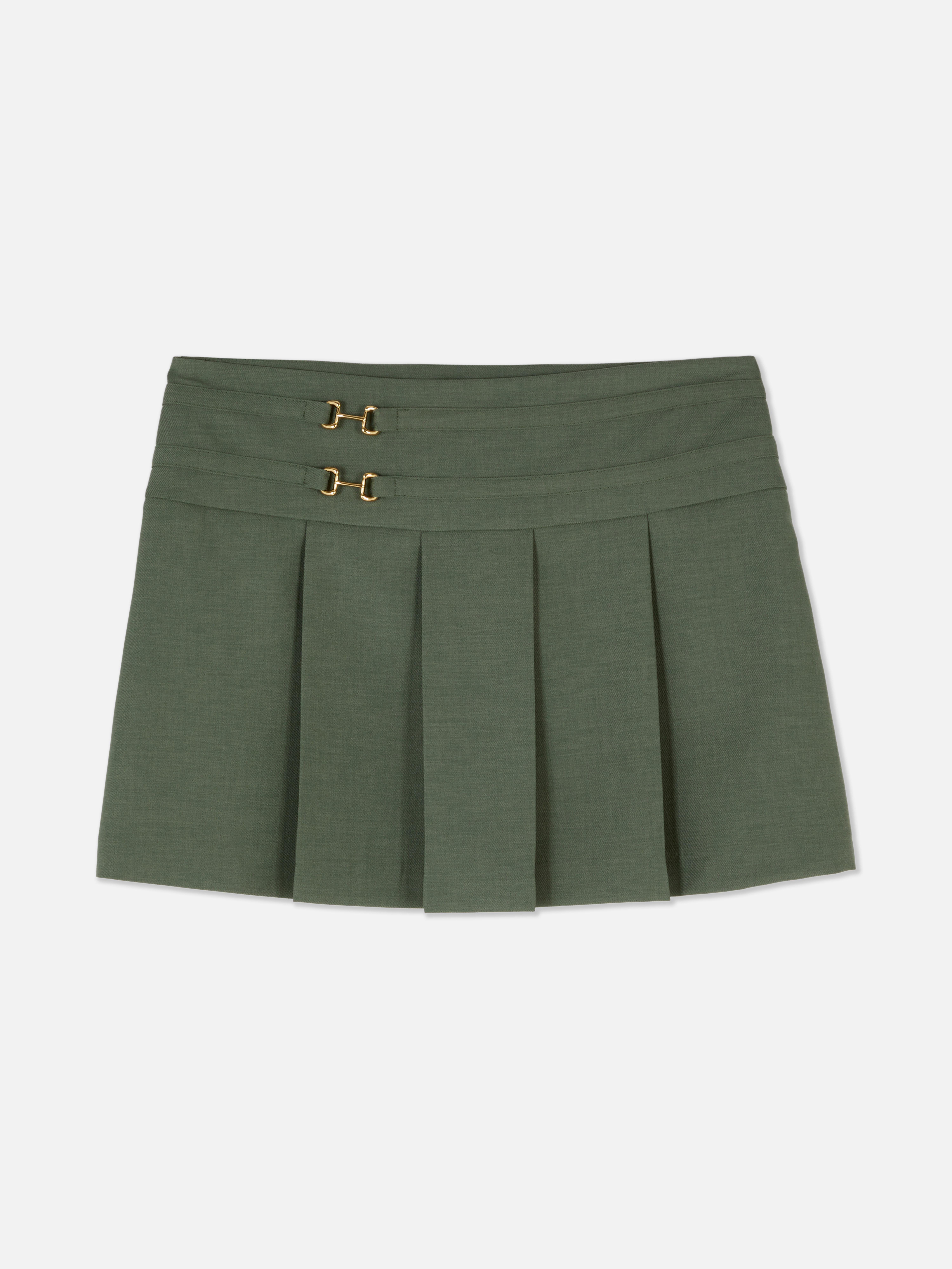 Pleated mini skirt A pleated mini skirt with metallic bit details