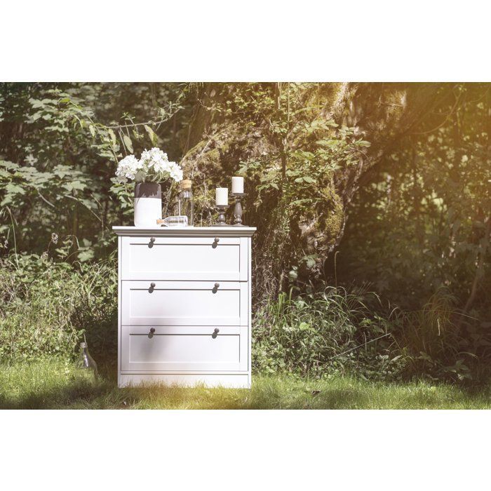 LANDWOOD 3-Drawer Chest of Drawers - White Finish - Country Style - W80 x D45 x H90 cm