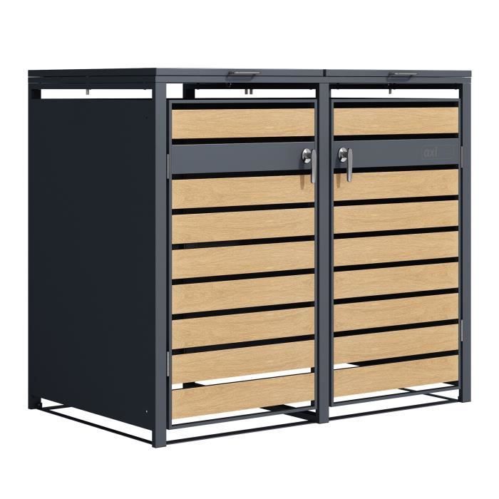 Contenitore per bidoni in metallo effetto antracite/legno - AXI Lucas - Copertura per 2 bidoni - Max. 240L