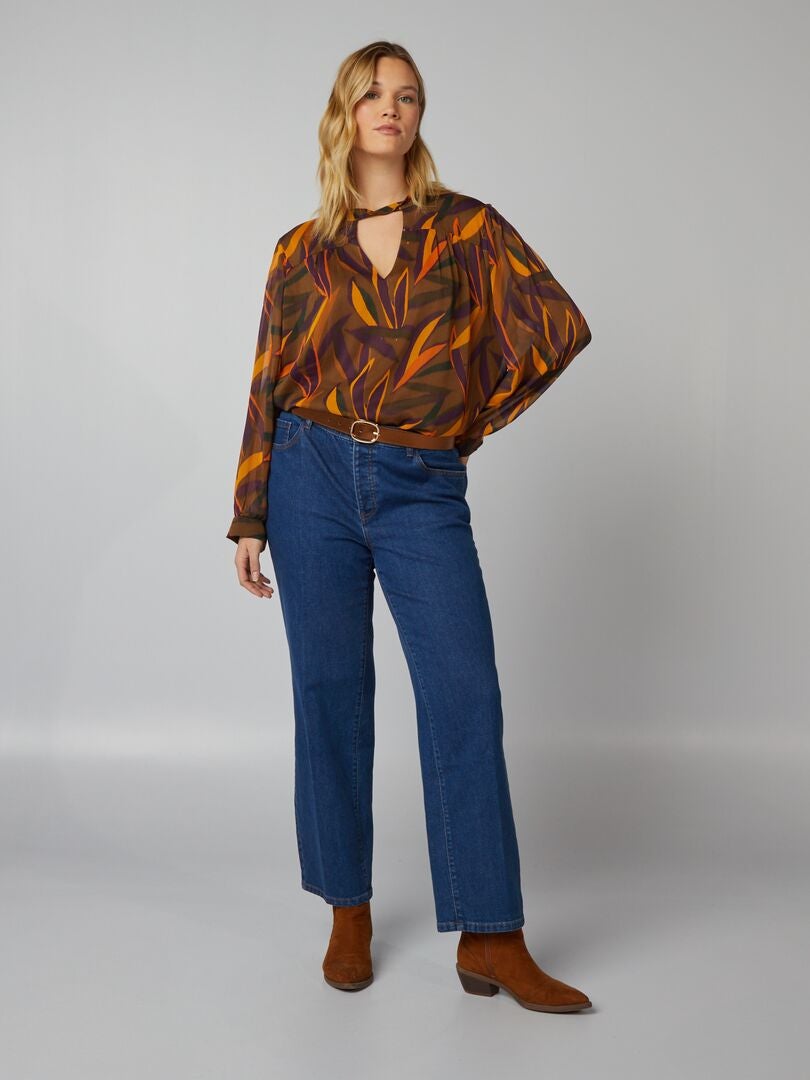 Blusa de crepé estampada - MARRÓN