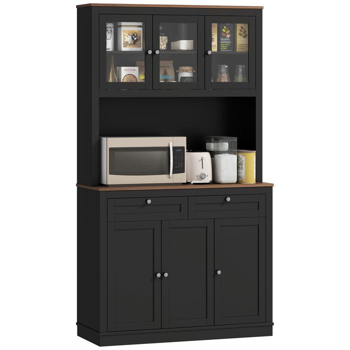 Buffet haut cuisine - HOMCOM - 6 portes, 2 tiroirs, étagères réglables - MDF et panneau de particules - 100x40x180cm - noir