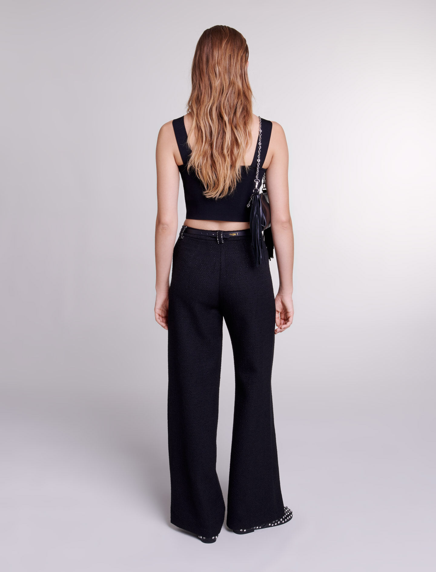 Pantaloni largi din tweed - Negru