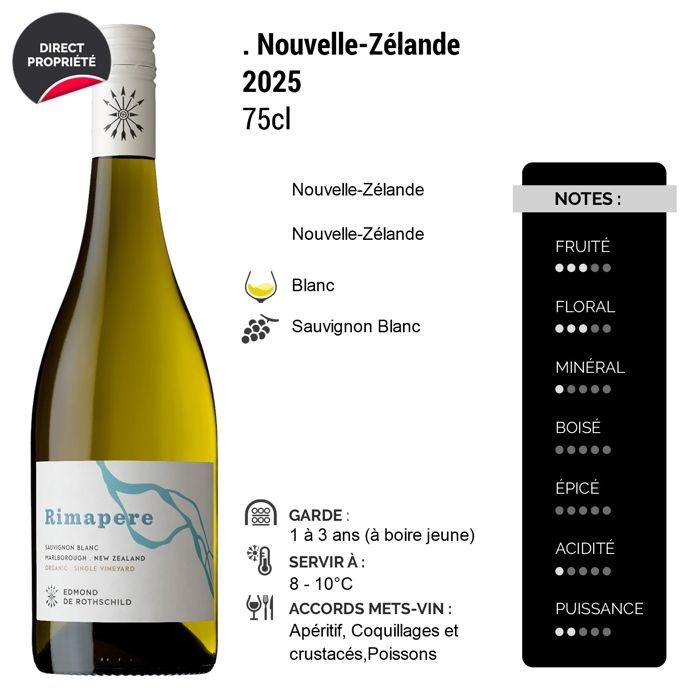 Edmond de Rothschild New Zealand Marlborough Rimapere Sauvignon Blanc 2025 - Vinho Branco da Nova Zelândia (6x75cl)