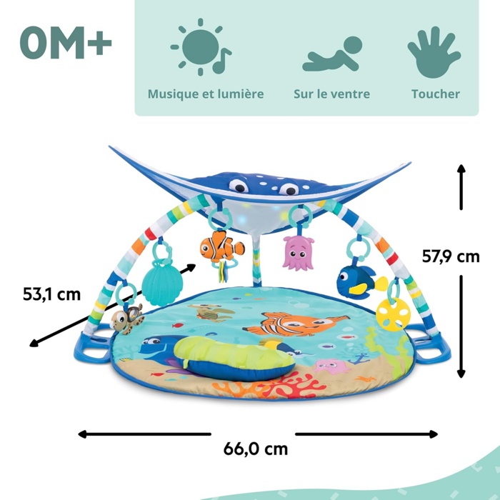 DISNEY BABY - NEMO - Tappetino da gioco per neonati, regalo per neonati, luci a stringa, specchio