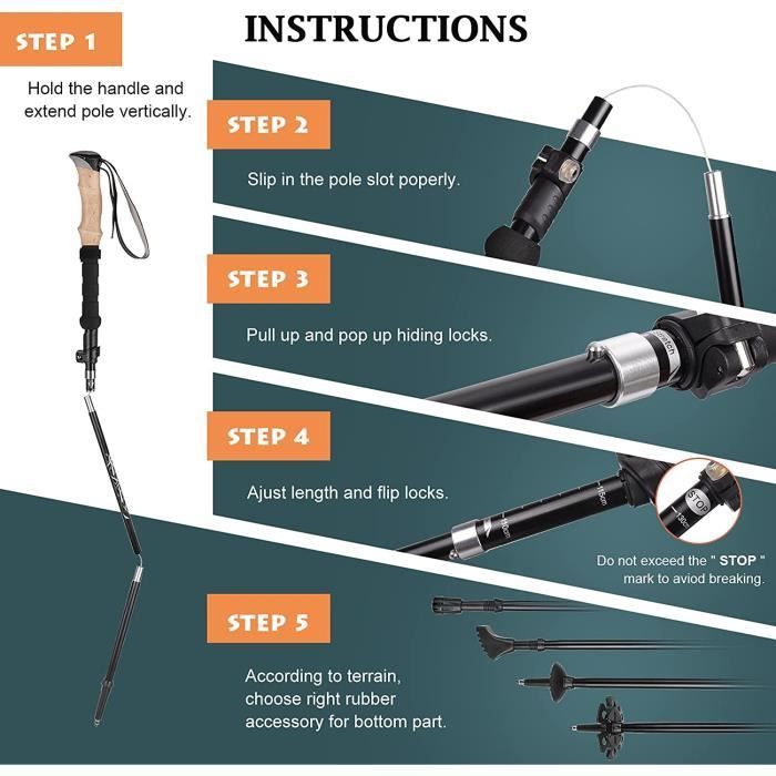 Hiking Poles, Lightweight Folding Nordic Walking Poles with All-Terrain Accessories, Adjustable Hiking Poles 110 A41