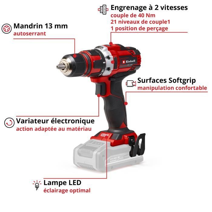 Einhell Perceuse Visseuse sans fil TE-CD 18/40 Li-Solo - PXC (18V, Couple 40 Nm) Livrée sans batterie ni chargeur