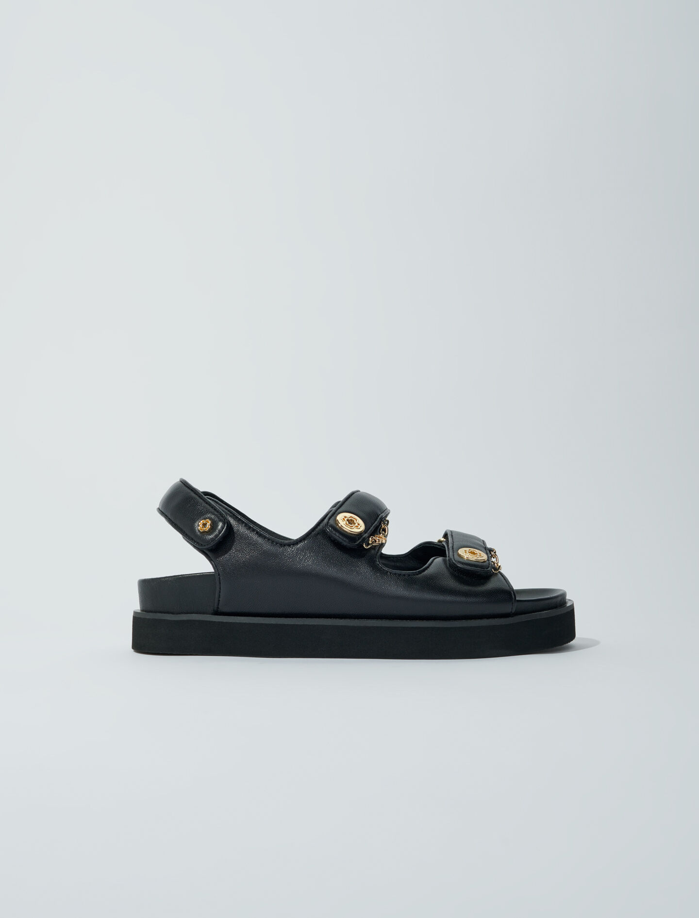 Sandale plate din piele - Negre