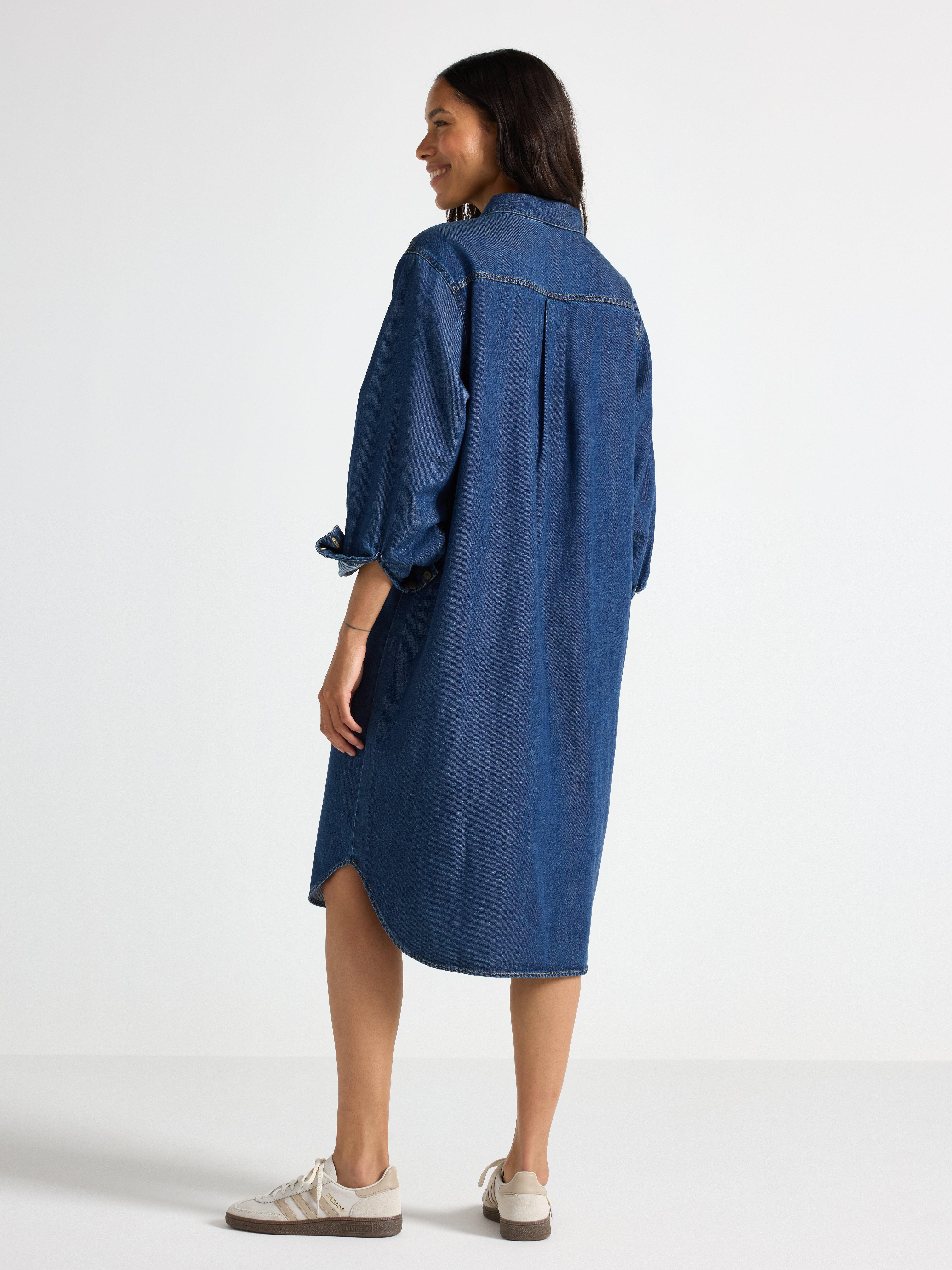 Midi-skjortekjole Mørk denim
