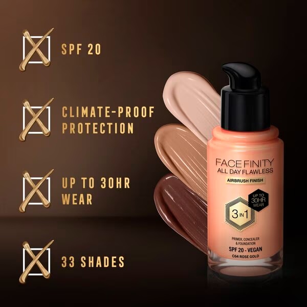 Max Factor Facefinity All Day Flawless tekoči puder C64 Rose Gold 30 ml