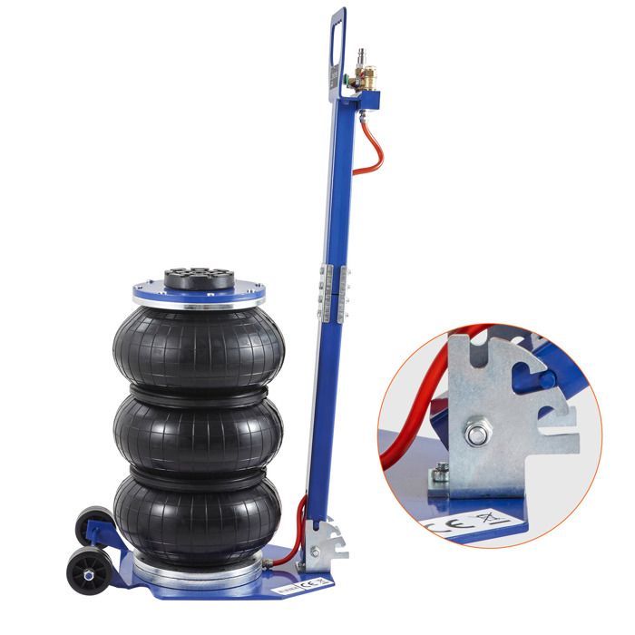 Gato neumático Duoku de triple bolsa - 3 toneladas - con seis tubos de acero - Eleva 450 mm - 3 a 5 segundos