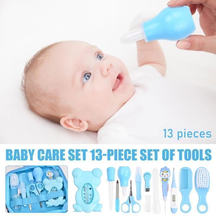 Kit de cuidado para bebé, 13 accesorios, neceser azul para bebé. QIEDOVIEY