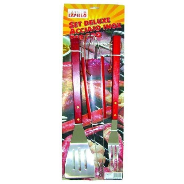 Barbecue Accessories - NO NAME - Set of 3 - Stainless Steel - Wooden Handle - Complete