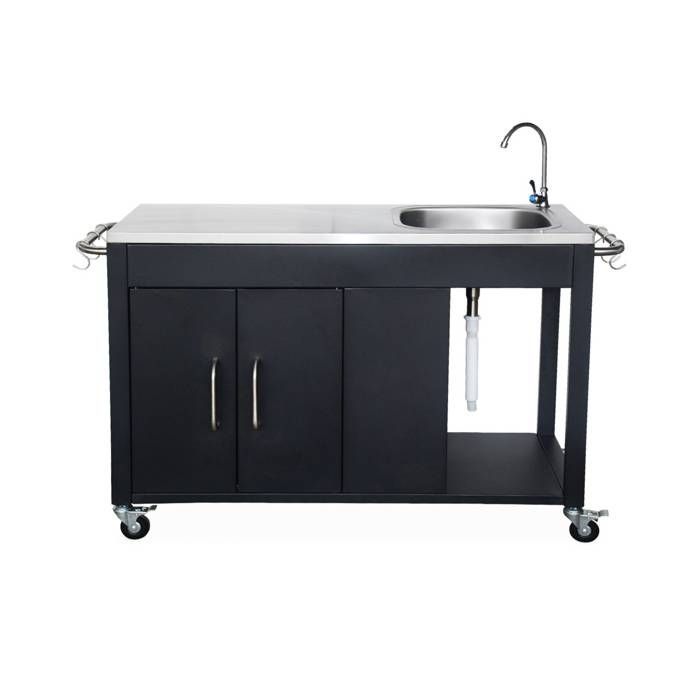 Cucina da esterno in acciaio con lavello e 2 ante, larghezza 139 cm, ROCHEFORT