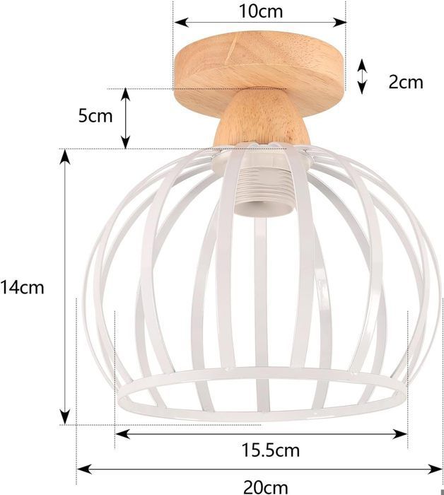 Plafonnier - iDEGU - Vintage - Métal et Bois - E27 - 20cm - Blanc