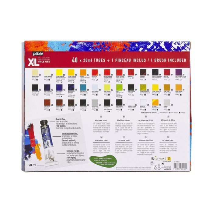 Peinture à l'huile - Bpîte - 40 tubes 20 ml - Couleurs assorties - Pinceau inclus - Qualité fine