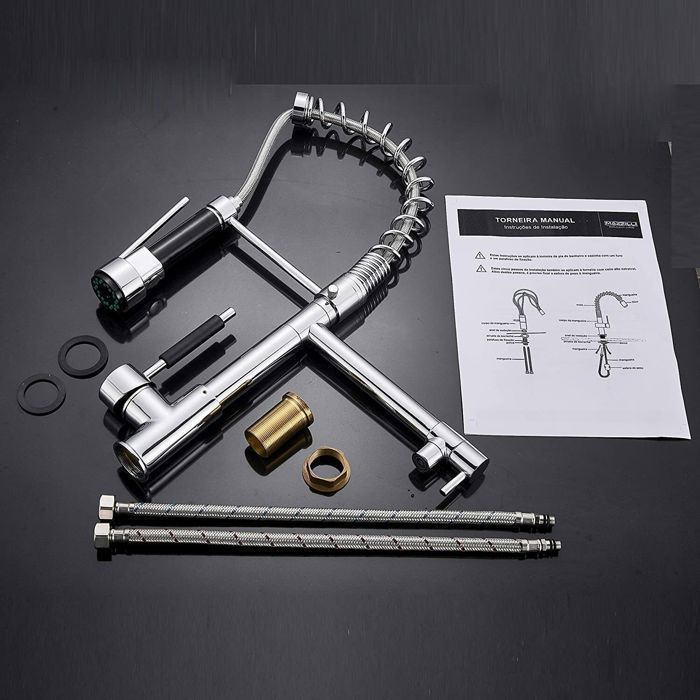 JUNSOTTOR Kitchen Faucet - Flexible Pull-Out Spray - 360° Swivel - Mixer Tap - Chrome