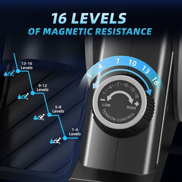 Máquina de remo de interior - Remo magnético BIGZZIA - 16 niveles de resistencia - Pantalla LCD - Capacidad de 150 kg - Robusta y estable - Negra