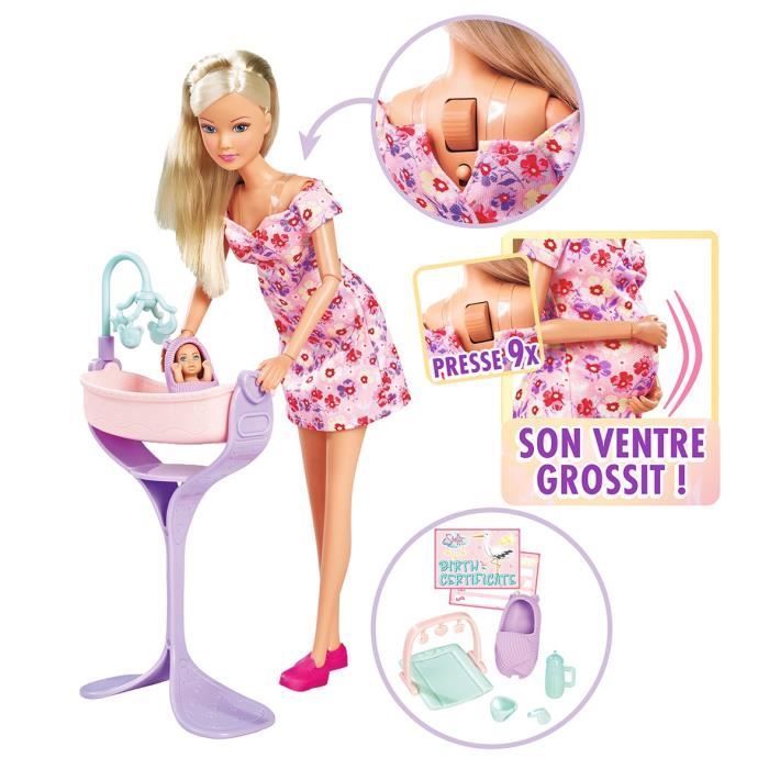 Smoby - Steffi Love - Aanstaande moeder - Zwangerschapsmodepop (29 cm) - Babyaccessoires - Knop om haar buik te laten groeien