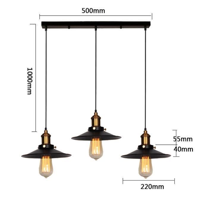 UNI LUSTRE - Retro industriële hanglamp met 3 lampen, E27 fitting, 22 cm, zwart