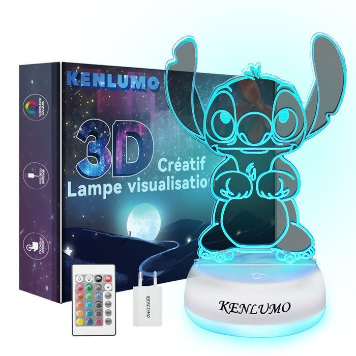 KENLUMO Lampe Stitch Noël Enfant Cadeau Lampe de chevet LED télécommande Touchez pour changer decouleur decoration veilleuse fille