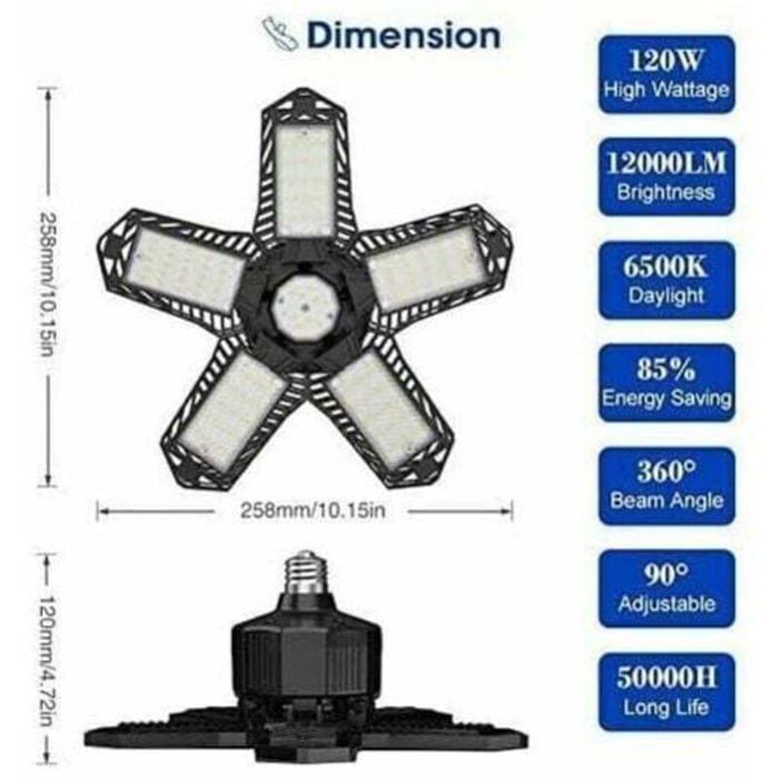 Liquidación: Juego de luces LED para garaje - 120W - 12000lm - Lámpara de taller - Luces de techo flexibles - Paneles E26/E27 - 1 lámpara TRIMEC