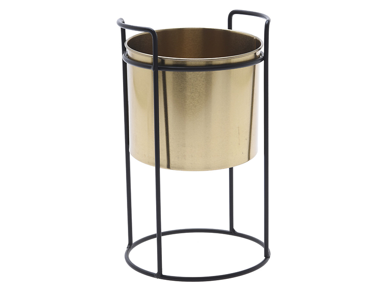 Doniczka metalowa na stelażu z uchwytami 12 cm złota