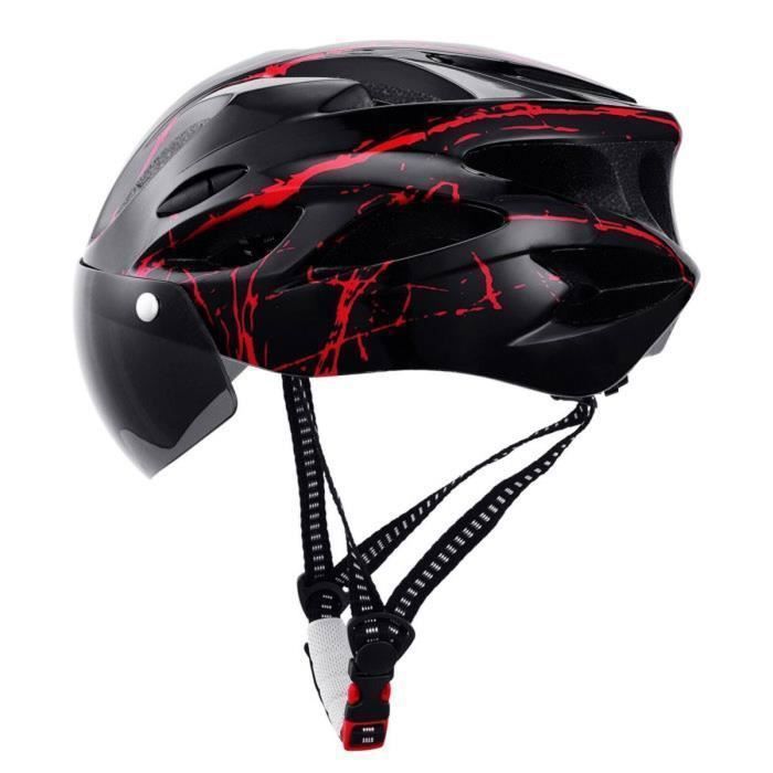 Capacete de ciclismo unissex para adultos, com viseira, ideal para bicicletas de montanha e patinetes elétricos, com circunferência da cabeça de 52 a 62 cm, nas cores preto e vermelho.