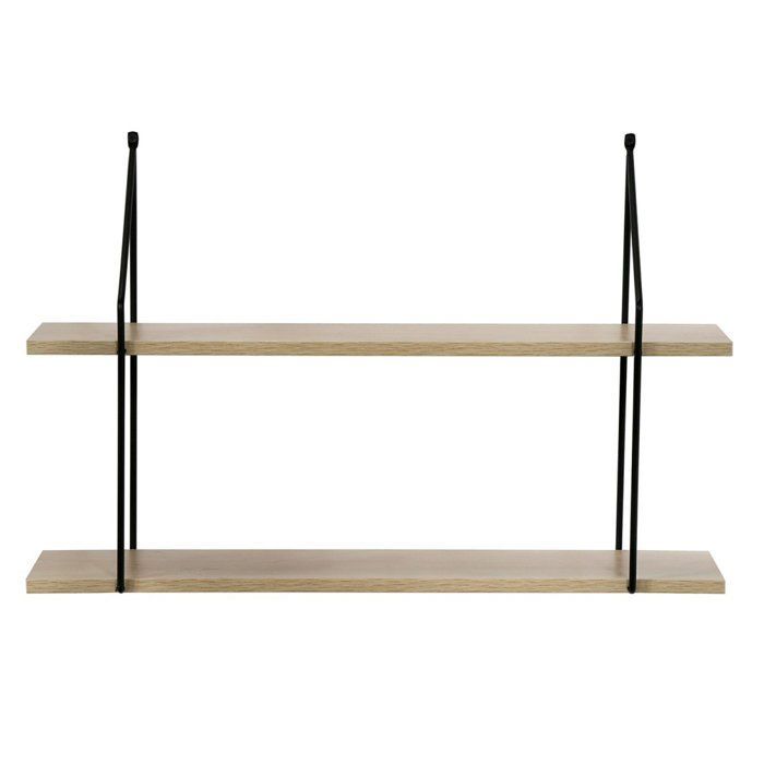 Estantería de pared de 2 niveles, acabado en madera, 60 cm de ancho - Madera - 60 cm x 15 cm x 40 cm - CALICOSY