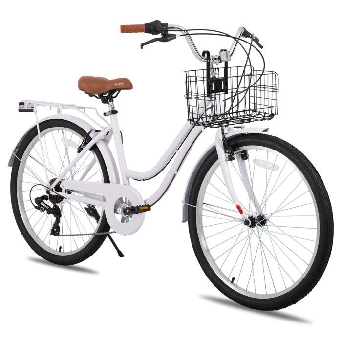 HILAND 26 pouces Vélo de Ville  - 7 Vitesses, Freins Double Sécurité, Cadre Bas, Garde-Boue et Porte-Bagages, Violet