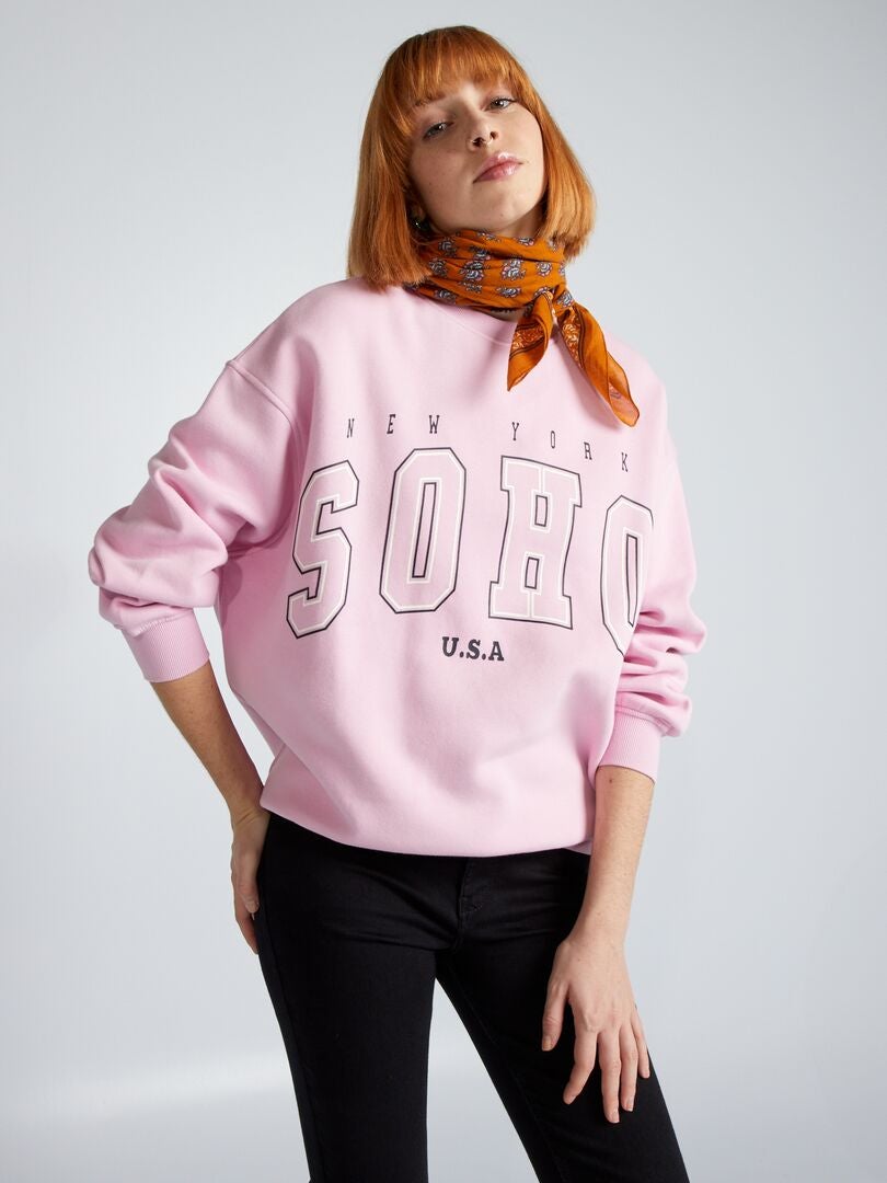 Bluza z nadrukiem z polaru - RÓŻOWA