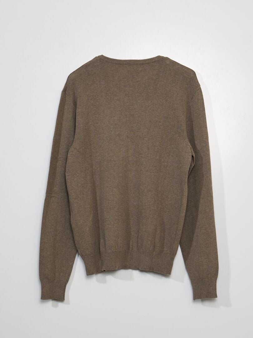 Eenvoudige gebreide trui in effen kleur - BEIGE