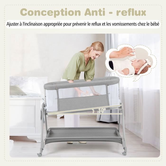 COSTWAY Lit Cododo Bébé avec Matelas Berceau Pliant 7 Hauteurs Réglables,4 Roues Verrouillables,Sangles Attaché Etagère de
